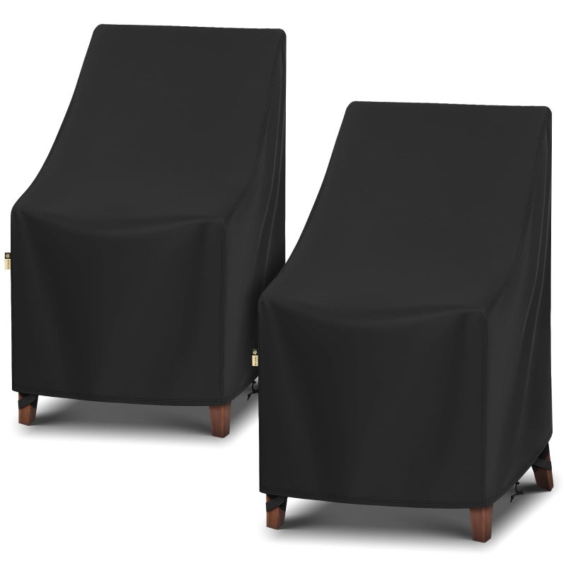 Arcedo High Back Patio Chair Cover 2 Pack  Waterproof Outdoor Weatherproof Chairs Covers for Stackable Dining Furniture Seating - 27 W x 30 D x 42 H  Black - Image 1